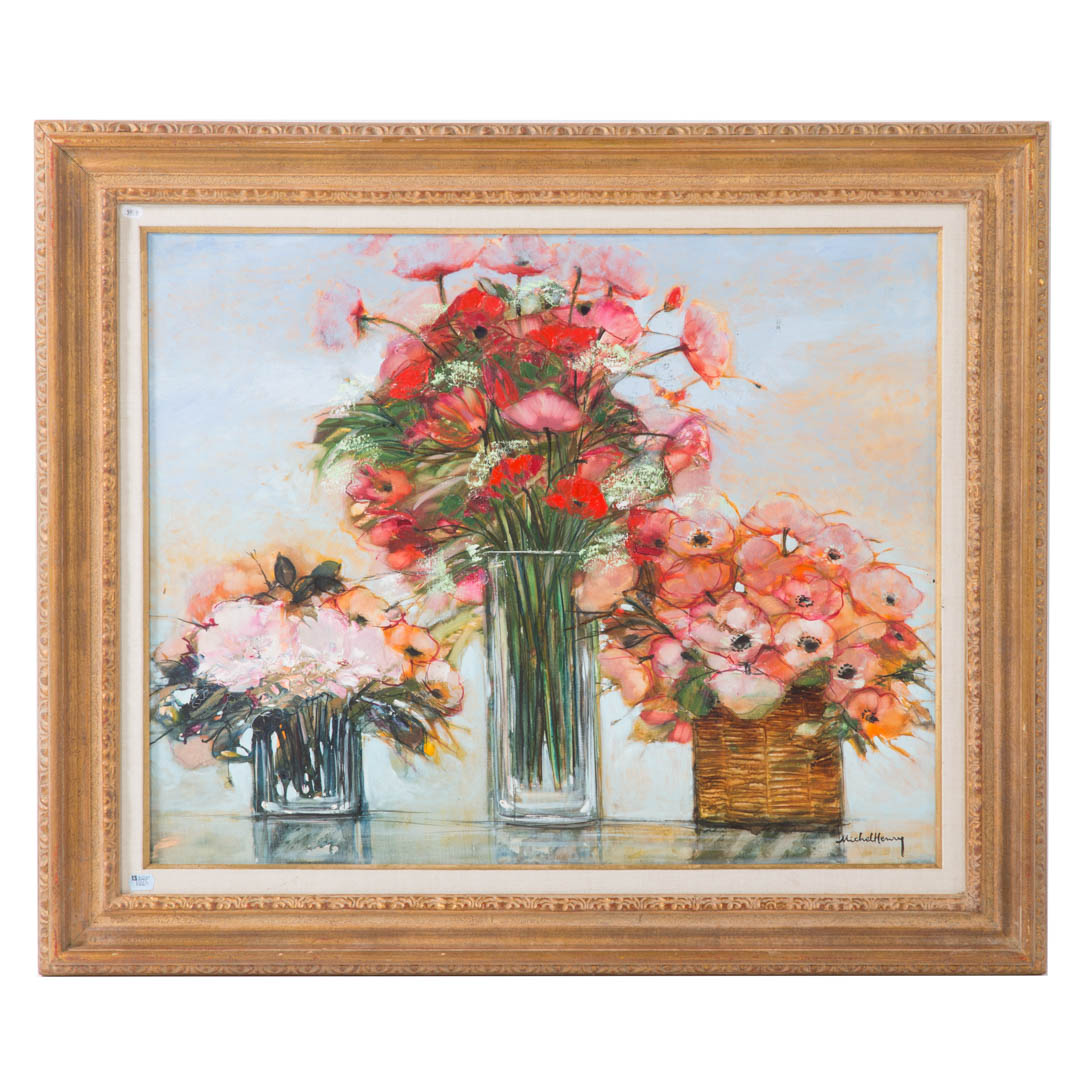 Appraisal: Michel Henry Trois Bouquet Rose oil French - Oil on