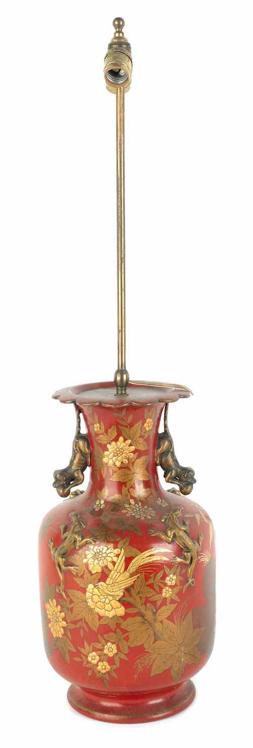 Appraisal: Chinoiserie decorated pottery table lamp early th c h