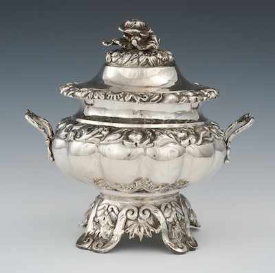 Appraisal: A Silver Repousse Sugar Bowl with Lid Measures apprx H