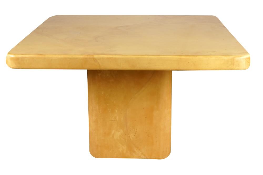 Appraisal: PARCHMENT LACQUERED DINING TABLEcontemporary unsigned with pedestal base inches square