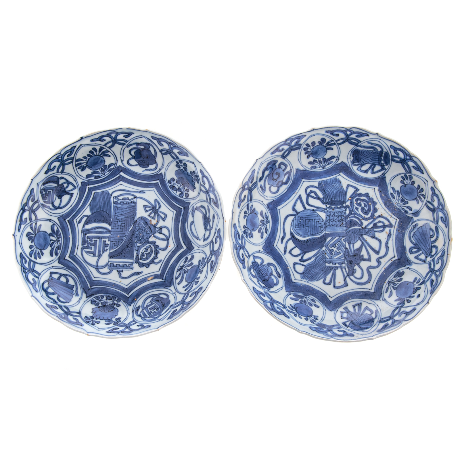 Appraisal: PAIR OF CHINESE KRAAK WARE BOWLS Circa floral and sacred