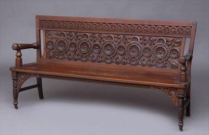 Appraisal: VICTORIAN CARVED MAHOGANY BENCH The backrest with slightly flared ends