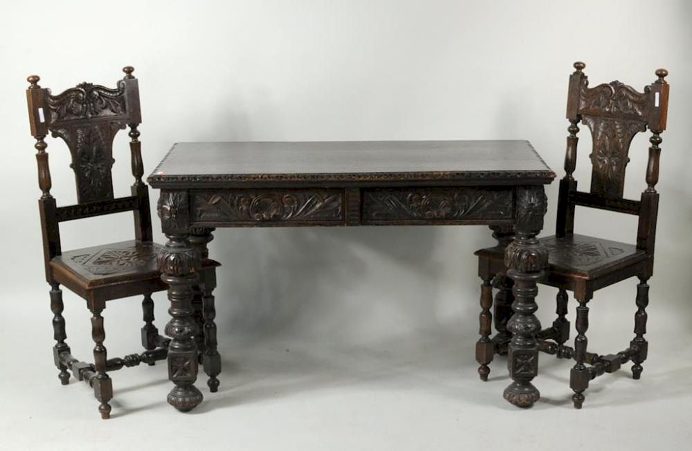 Appraisal: Edwards Roberts Carved Oak Writing Table Edwards Roberts carved oak