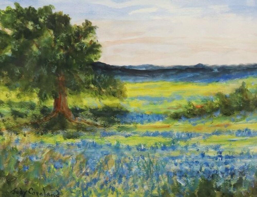 Appraisal: Framed acrylic and watercolor painting on paper Field of Bluebonnets