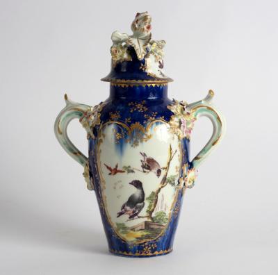 Appraisal: A Derby blue ground two-handled vase and cover circa painted