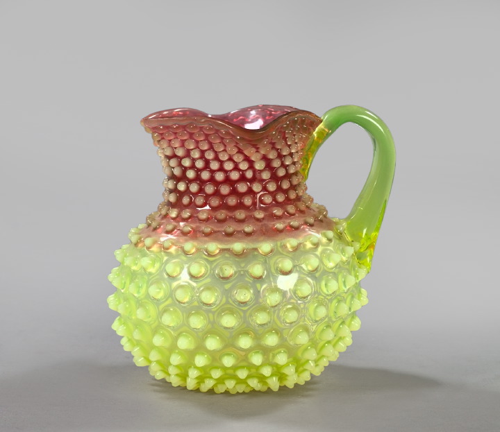 Appraisal: American Rubina Verde Glass White Opalescent Hobnail Pitcher fourth quarter