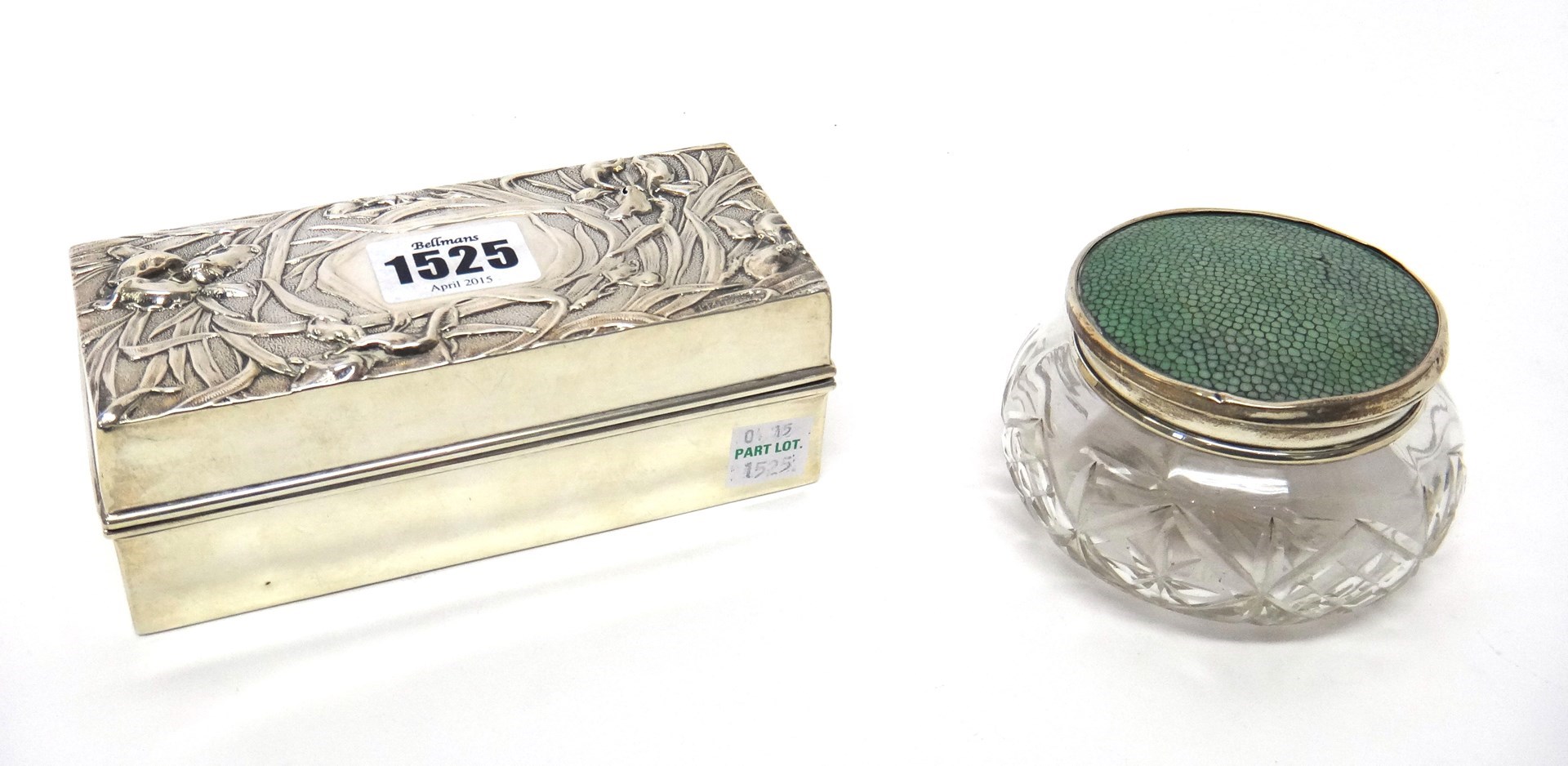 Appraisal: A silver rectangular hinge lidded box the cover embossed with