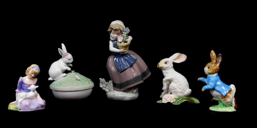 Appraisal: Five Porcelain figures including Boehm snowshoe hare Beswick Peter rabbit