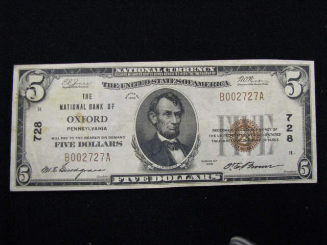 Appraisal: National Currency Note Oxford Pennsylavania XF