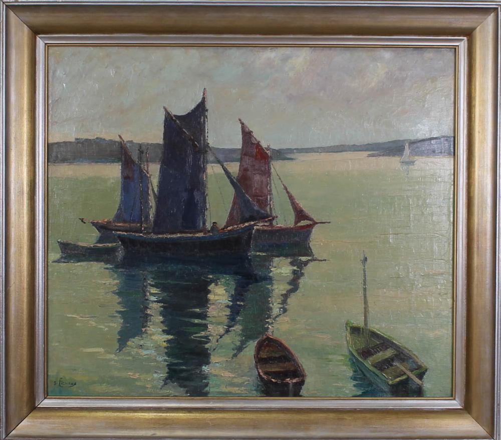 Appraisal: FERNAND LIENAUX Belgium - oil on canvas Breton sailboats Signed