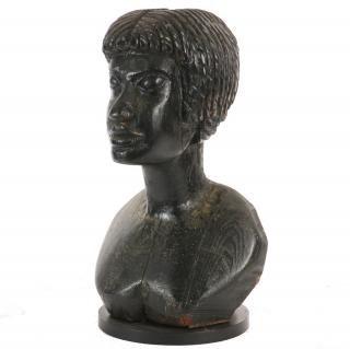 Appraisal: BLACKIANA FOLK ART BUST Naive Carved and Black Painted Wooden