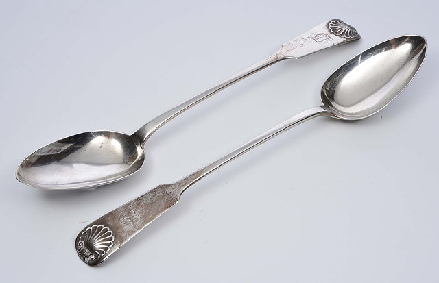 Appraisal: A PAIR OF SCOTTISH SILVER BASTING SPOONS with marks for