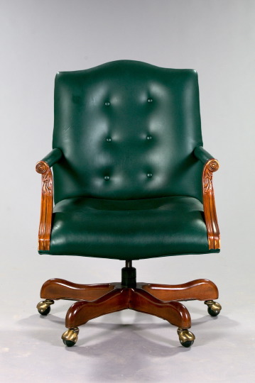 Appraisal: Regency-Style Stained Mahogany Swivel Desk Chair with an upholstered seat