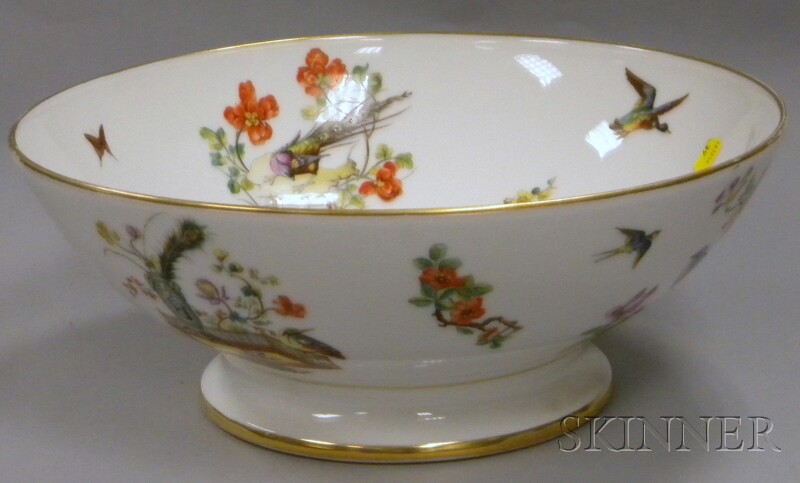 Appraisal: Paris Porcelain Gilt Hand-painted and Transfer Birds-decorated Footed Punch Bowl