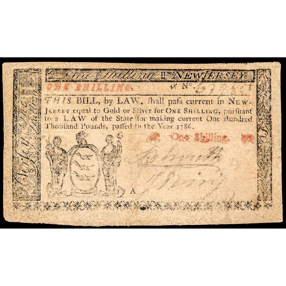 Appraisal: Colonial Currency New Jersey One Shilling Plate A Very Fine