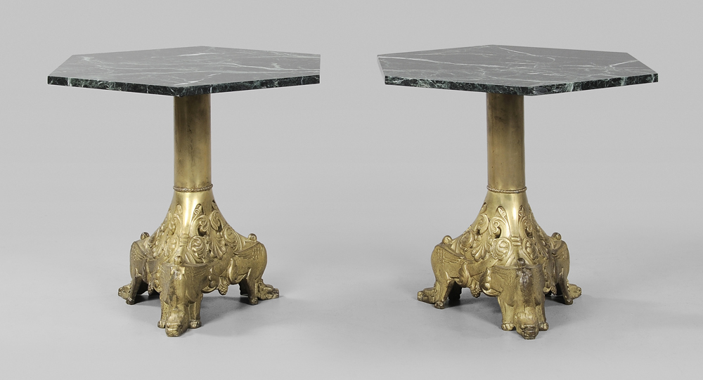 Appraisal: Pair Gilt Brass Marble-Top Side Tables Continental early- th century