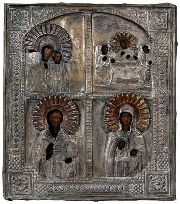 Appraisal: Russian icon four panels with saints including first panel with