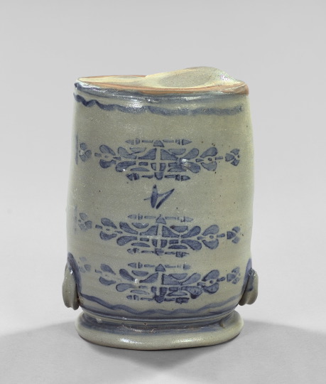 Appraisal: Good American Blue-Stenciled and Painted Gray Stoneware Two-Handled Crock third