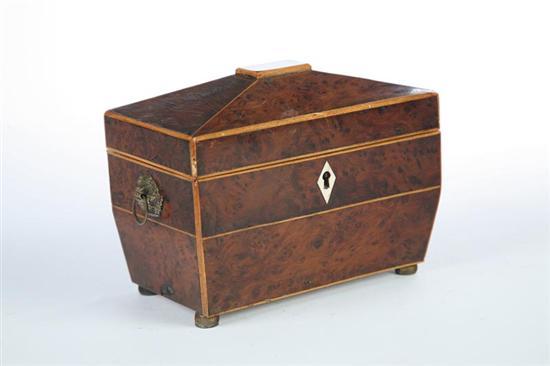 Appraisal: TEA CADDY Probably English st half- th century burl veneer