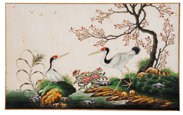 Appraisal: Chinese School th Centurypith study of storks at the water's