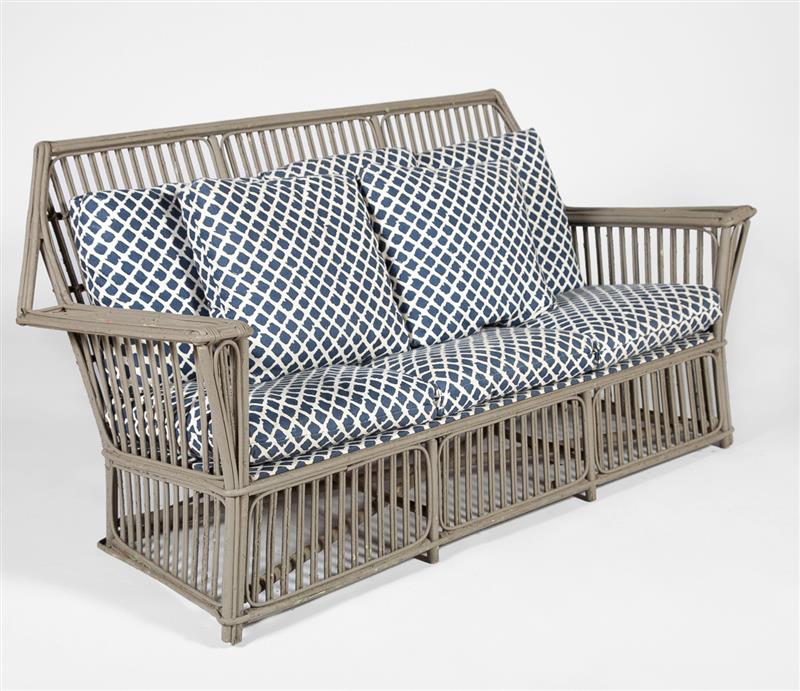 Appraisal: Group of Olive Painted Bamboo and Rattan Outdoor Furniture Comprising