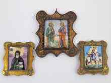 Appraisal: Three th c small Russian enamelled icons in gilt metal