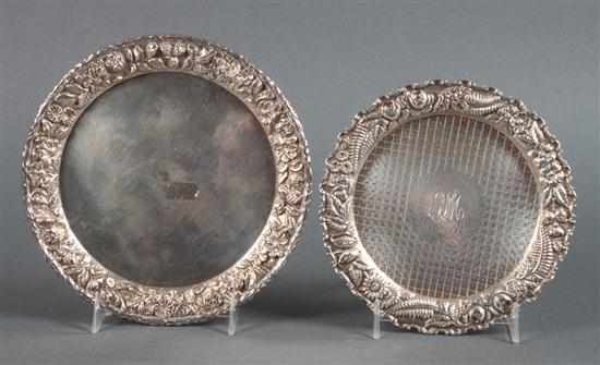 Appraisal: Two American repousse sterling silver card trays Kirk and Hennegan