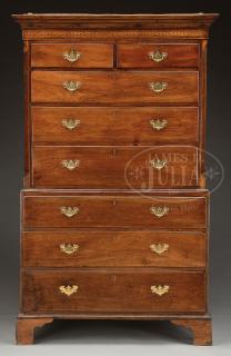 Appraisal: GEORGE III INLAID OAK CHEST ON CHEST GEORGE III INLAID