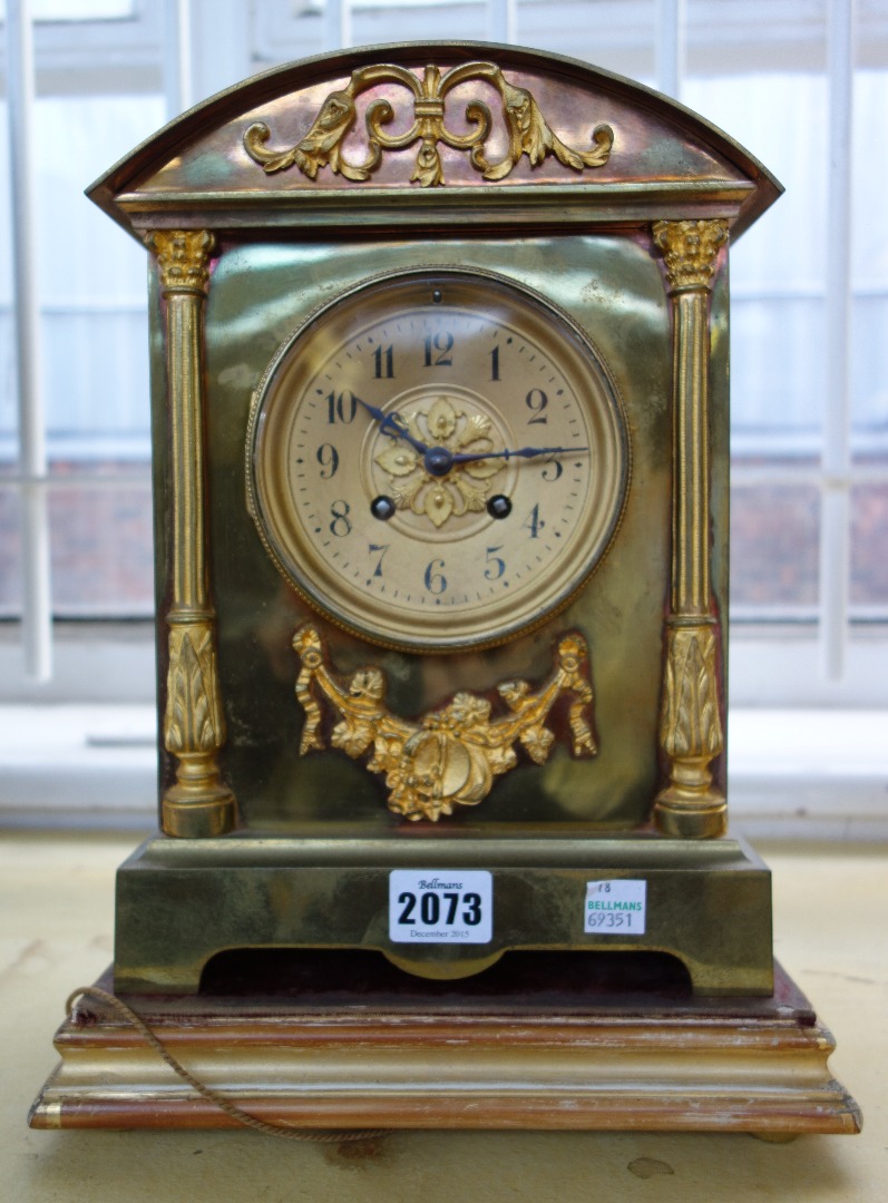 Appraisal: A French brass cased mantel clock late th century with