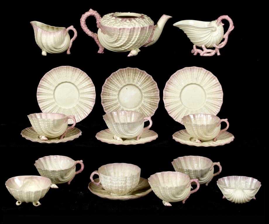 Appraisal: A BELLEEK NEPTUNE TEA SERVICE pink border the service including