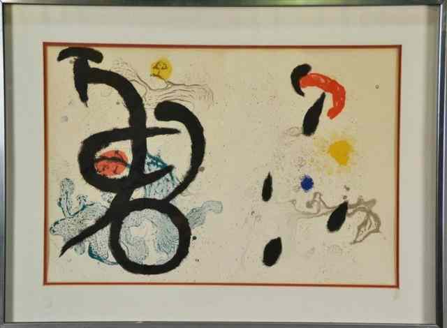 Appraisal: Attributed Joan Miro Lithograph On PaperColorful organic forms possible Juan