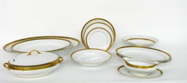 Appraisal: Set of Bavarian white porcelain gold banded china service for