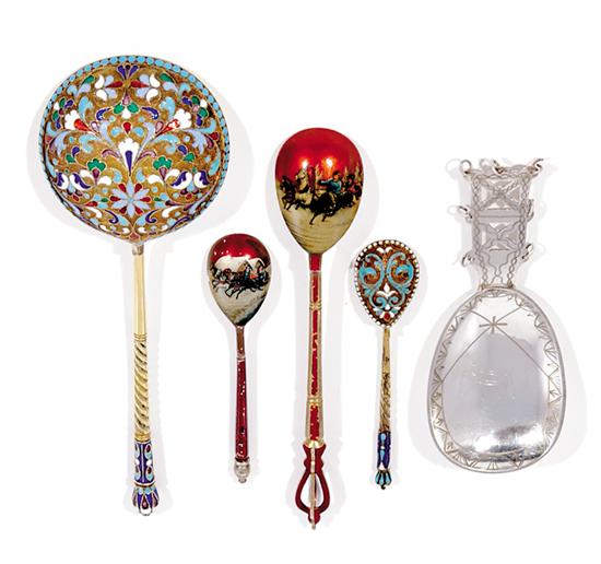 Appraisal: Fine Russian enameled silver spoons late th early th century