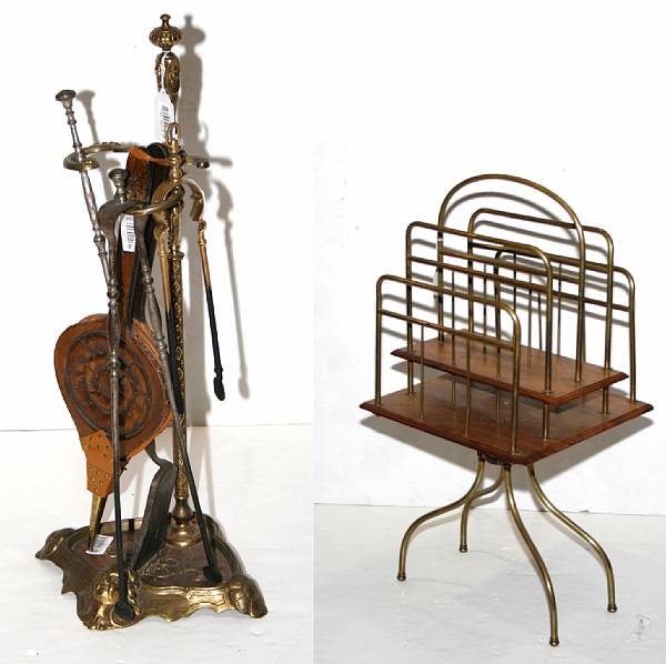 Appraisal: A George III style brass and walnut magazine stand and