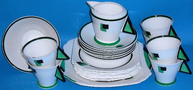 Appraisal: Shelley Deco Vogue Teaset in green black comprising cups saucers