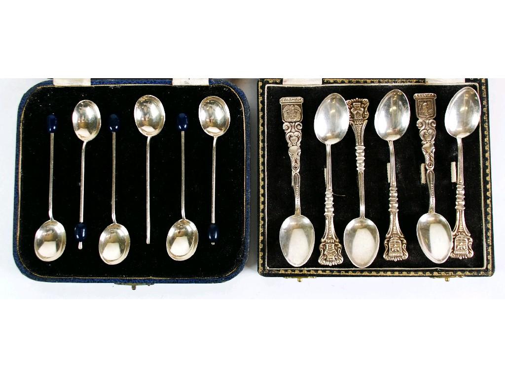 Appraisal: EDWARD VIII CASED SET OF SIX SILVER BEAN TOP COFFEE