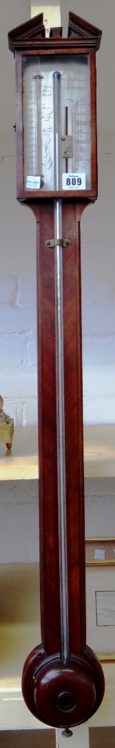 Appraisal: A mahogany stick barometer by J Ortelly Holl Hill London