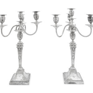 Appraisal: A Pair of English Silver Plate Four-Light Candelabra early th