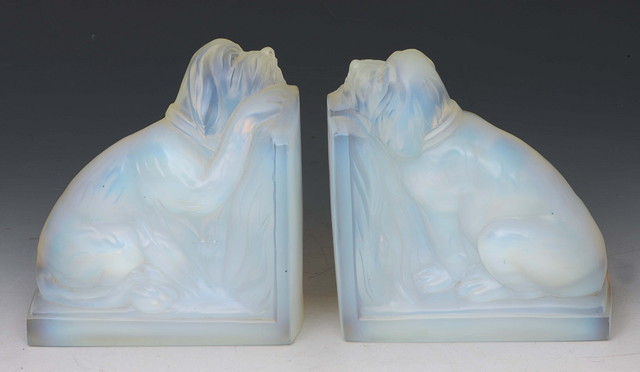 Appraisal: A PAIR OF EARLY TH CENTURY MOULDED OPALESCENT GLASS BOOK