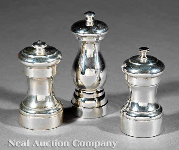 Appraisal: Three Sterling Silver Pepper Grinders including Cartier and Tiffany height