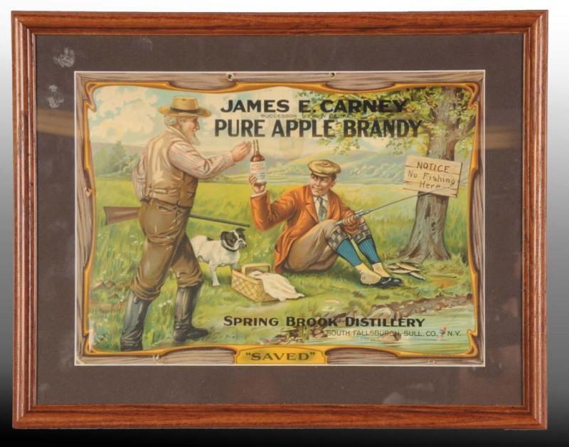 Appraisal: Celluloid Carney Apple Brandy Sign Description Framed under glass By