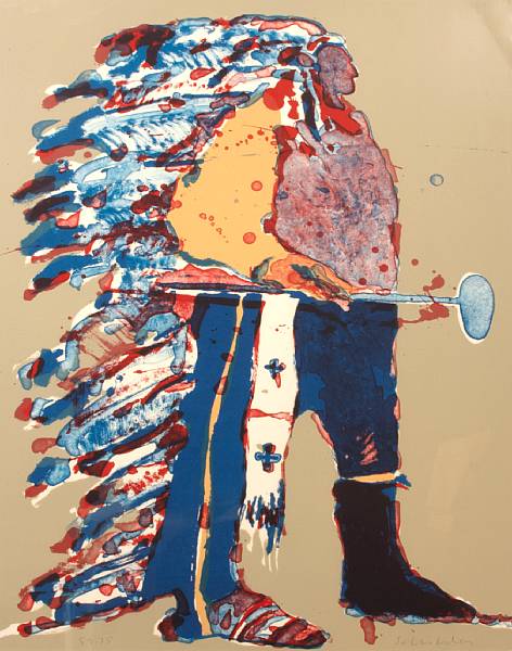 Appraisal: Fritz Scholder American - Indian Portrait with Tomahawk A Lithograph