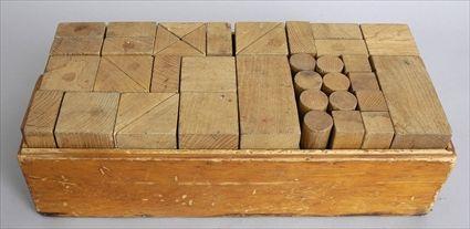 Appraisal: AMERICAN SET OF OAK BUILDING BLOCKS Including square rectangular triangular