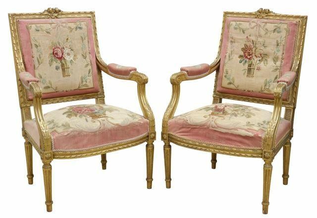 Appraisal: lot of French Louis XVI style armchairs late th c