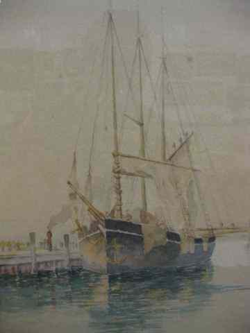 Appraisal: Watercolor Ship at Dock image area '' x '' circa