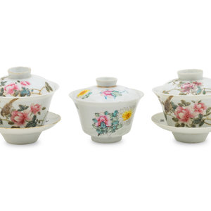 Appraisal: Three Chinese Famille Rose Porcelain Teacups each painted with flowers