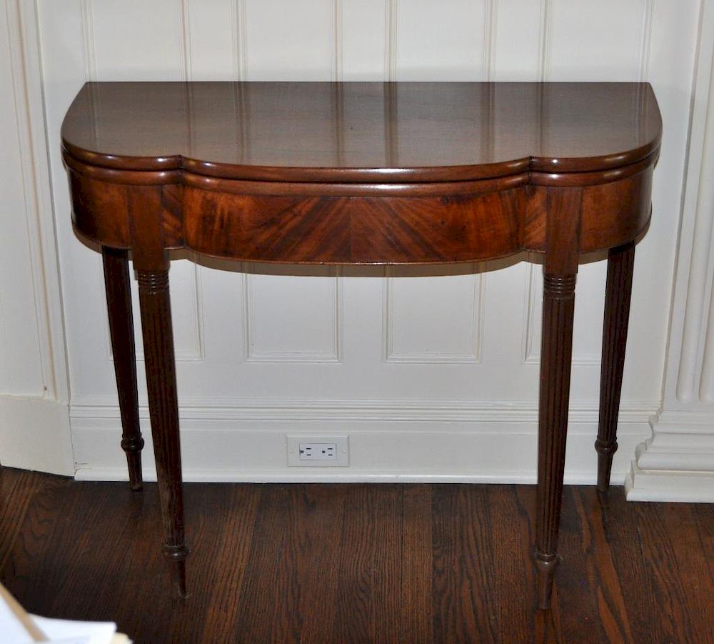 Appraisal: Philadelphia Sheraton Card Table with lobed top on tapering reeded