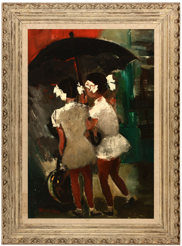 Appraisal: Helen Edell Sloan - Two girls holding an umbrella Oil