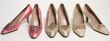 Appraisal: Three pairs of Raphael evening shoes s Pink satin with