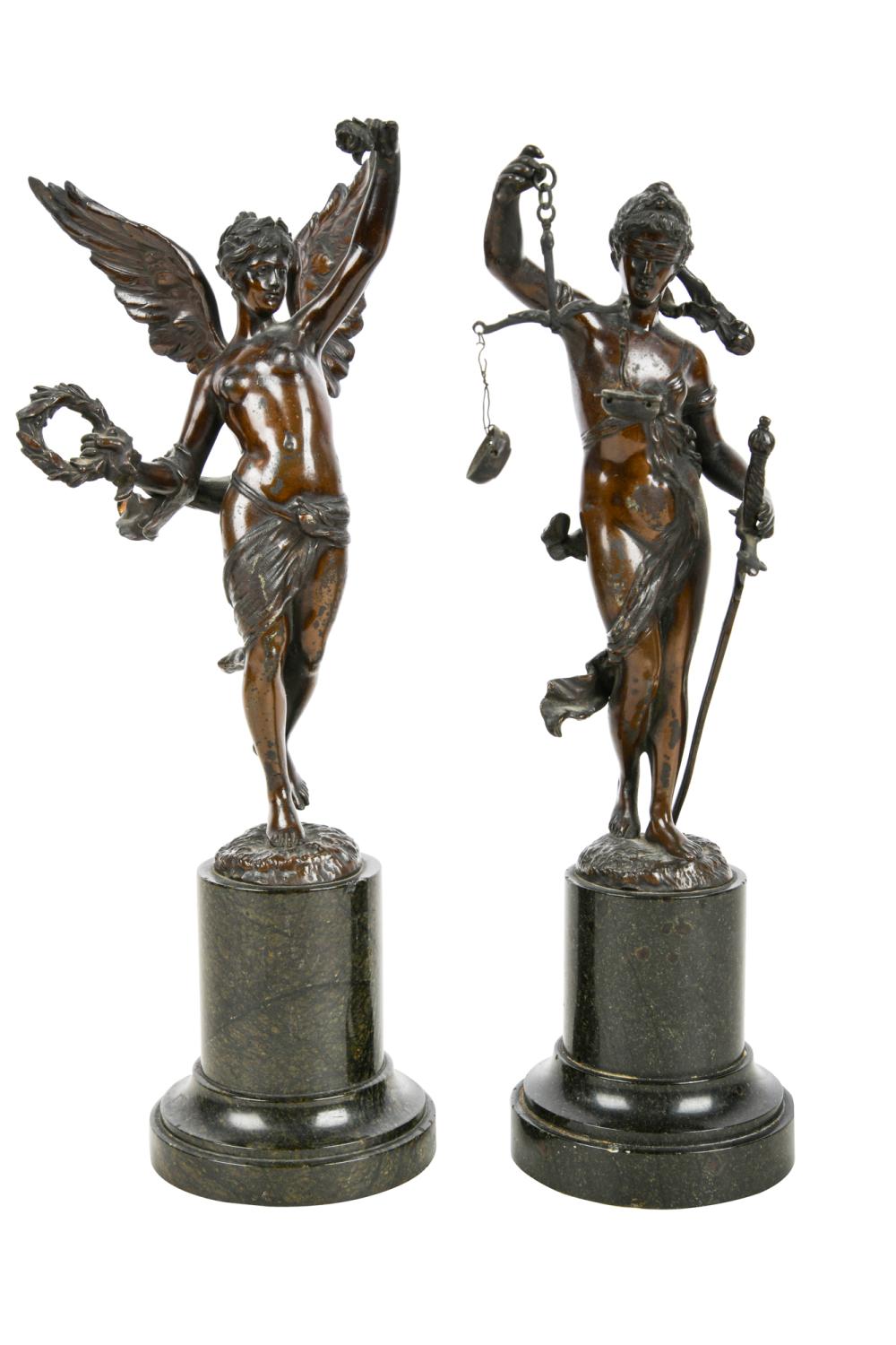 Appraisal: PAIR OF CLASSICAL-STYLE PATINATED BRONZE FIGURESunsigned one depicting justice the